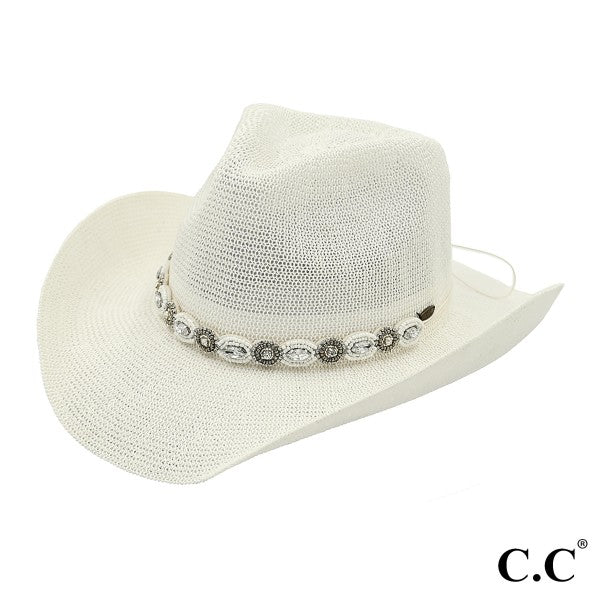 Cowgirl Hat - White Studded