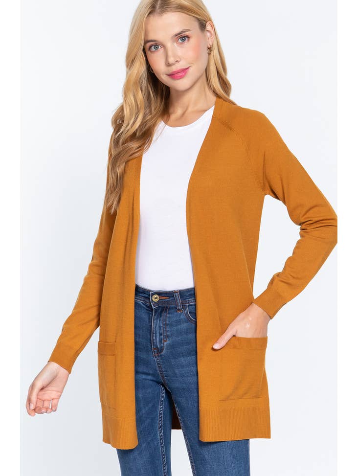 Open Front Cardigan w. Pockets - Camel