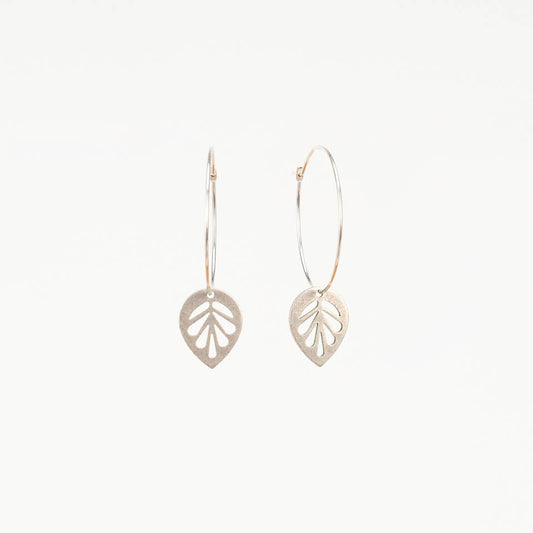 Silver Leaf Charm Hoop Earrings