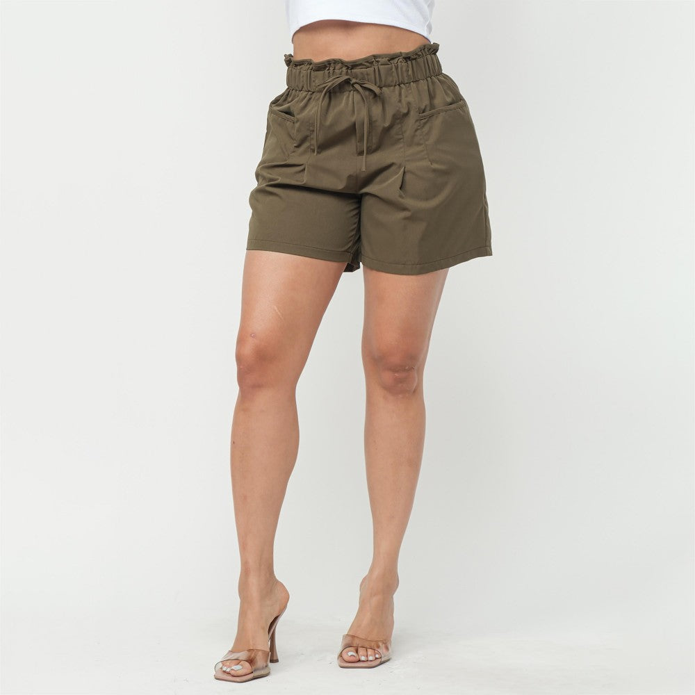 Olive Paper Bag Waist Shorts
